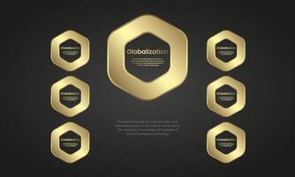 Chart of premium hexagon infographic icons design on dark gradient background, Luxury symbol Infographic design vector