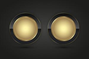 Set of 2 Luxury circles button vector infographic design. Two golden black icons on isolated dark gradient background, Double premium Vector illustration