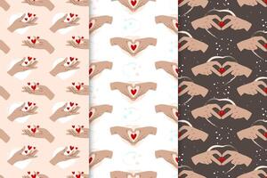 A heart giving hand. Seamless pattern set. vector