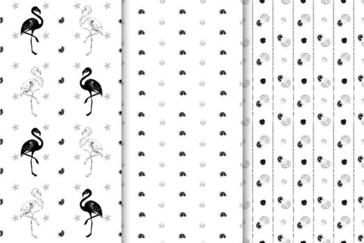 negro y blanco patrones con flamencos, conjunto vector