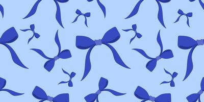 Seamless pattern with blue ribbon bowknot vector