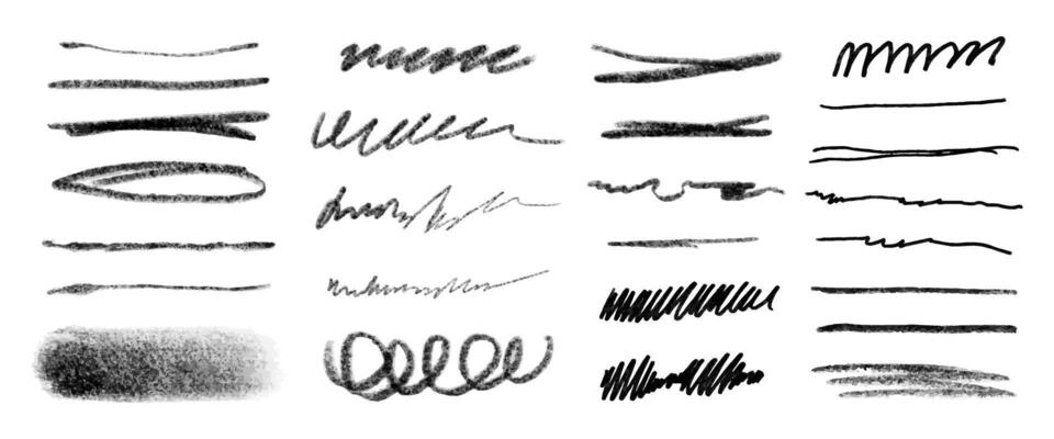 Crayon brush stroke underline set. Grunge creative text decoration. Chalk pen highlight stroke. Vector illustration for banner, web site, poster