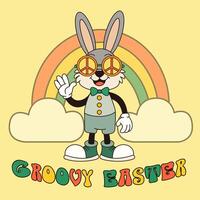 happy groovy easter bunny with glasses vector