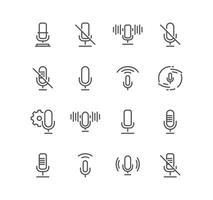 Set of microphone related icons, audio, music, sound wave, vocal, radio and linear variety vectors. vector