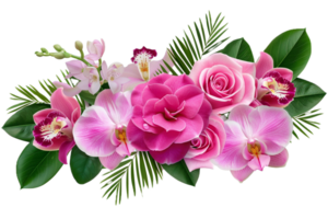 ai gerado floral arranjo com orquídeas e rosa png