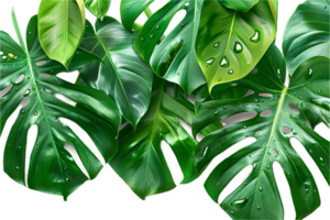 AI generated Lush Green Tropical Leaves with Water Drops png