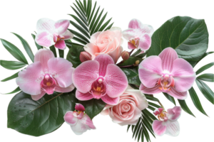 ai gerado floral arranjo com orquídeas e rosa png