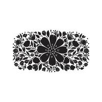 Black line floral composition in a circle, decorative botanical vector element Silhouette