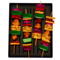 BBQ Grill for camping , vegetables skewers on transparent background , 3D Rendering png