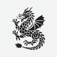 Traditional Chinese Dragon black silhouette icon isolated on a white background Vector illustration Astrology China lunar calendar animal