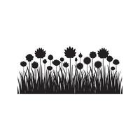 silhouette grass and flowers vector art illustration