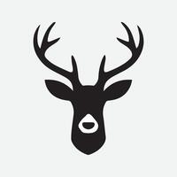 Black vector silhouette of deer head with antlers isolated on white background