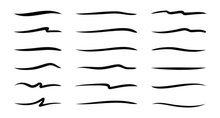 strokes, underlines, highlighter marker strokes, wave brush marks.