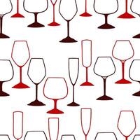 Contour glasses for wine. Hand drawn vector seamless pattern. Outline flat background in retro style.