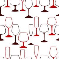 Contour glasses for wine. Hand drawn vector seamless pattern. Outline flat background in retro style.