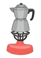 garabatear de turista gas estufa con café fabricante. clipart de cámping vajilla. dibujos animados vector ilustración aislado en blanco.