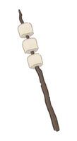 Doodle of marshmallow on a stick. Clipart of traditional camping food. Cartoon vector illustration isolated on white.