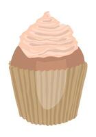 Cupcake dessert with cream. Hand drawn vector illustration in flat style. Single doodle of sweet food. Cartoon clipart isolated on white background.