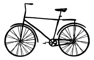 bicicleta, ecológico transporte, activo estilo de vida. mano dibujado vector ilustración. gráfico garabatear, dibujando negro contorno dibujo aislado en blanco. realista soltero imagen para diseño, imprimir, tarjeta.