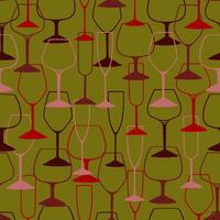 Contour glasses for wine. Hand drawn vector seamless pattern. Outline flat background in retro style.