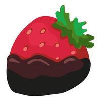 Strawberries in chocolate dessert. Hand drawn vector illustration in flat style. Single doodle of sweet food. Cartoon clipart isolated on white background.