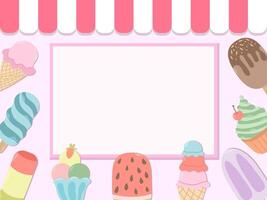 Vector colorful frame with ice cream and place for text. Modern summer illustration