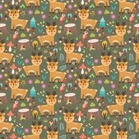 Seamless pattern of deer in the forest. Vector illustration