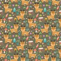 Seamless pattern of deer in the forest. Vector illustration