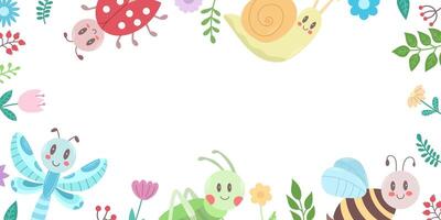 Frame with kawaii insects on a white background. Vector, illustration vector