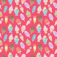 Seamless pattern with flat vector ice cream on a bright pink background.