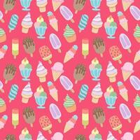 Seamless pattern with flat vector ice cream on a bright pink background.