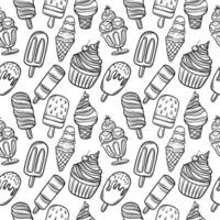 Seamless pattern drawing linear ice cream on a white vector