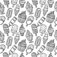 Seamless pattern drawing linear ice cream on a white vector