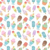 Seamless pattern with ice cream on a white background. Vector summer background