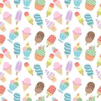 Seamless pattern with ice cream on a white background. Vector summer background