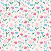 Seamless vector pattern with cute pink flowers on a light background