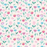 Seamless vector pattern with cute pink flowers on a light background