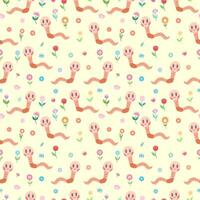 Seamless vector pattern with cute cartoon worms on a light background