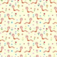 Seamless vector pattern with cute cartoon worms on a light background