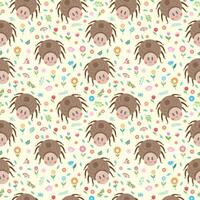 Seamless vector pattern with cute kawaii spiders on a light background.