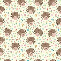 Seamless vector pattern with cute kawaii spiders on a light background.