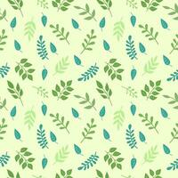 Seamless pattern with green leaves on a light green background. Vector wallpaper.