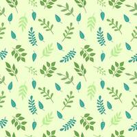 Seamless pattern with green leaves on a light green background. Vector wallpaper.