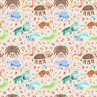 Seamless modern pattern with different cute insects. Vector ornament