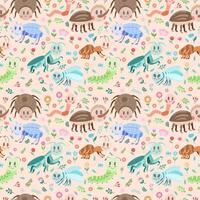 Seamless modern pattern with different cute insects. Vector ornament