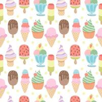 Seamless pattern with different flat vector ice creams. Summer print on white background