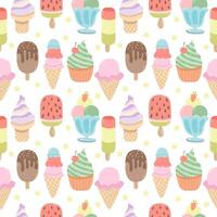 Seamless pattern with different flat vector ice creams. Summer print on white background