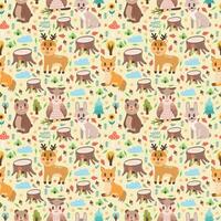Seamless pattern with different cute animals on a light background, vector print design for your project