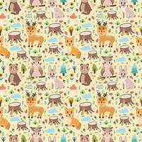 Seamless pattern with different cute animals on a light background, vector print design for your project