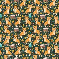 Seamless vector children's design with foxes in a forest theme. children's print
